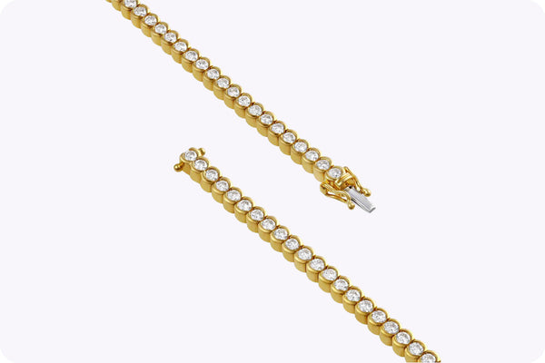 3.39 Carats Total Round Brilliant Diamond Half-Bezel Tennis Bracelet in Yellow Gold