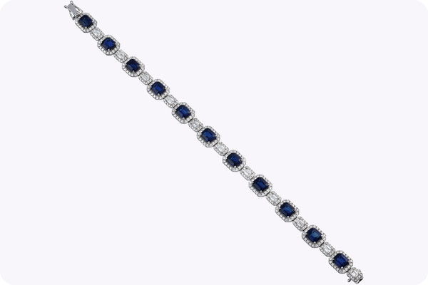15.35 Carats Total Sapphire & Diamond Halo Alternating Bracelet in White Gold