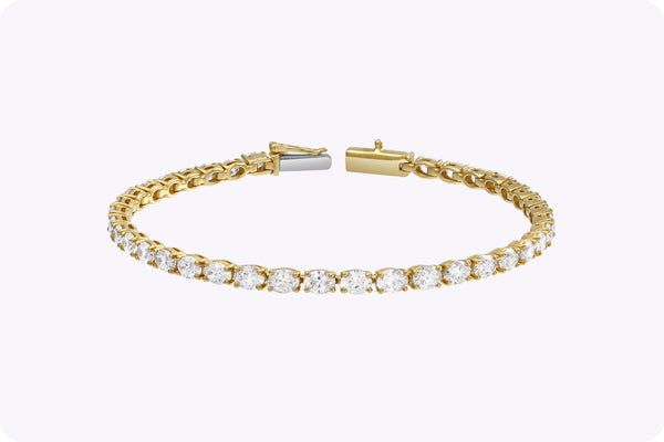 5.89 Carats Total Oval-Cut Diamond Tennis Bracelet in Yellow Gold