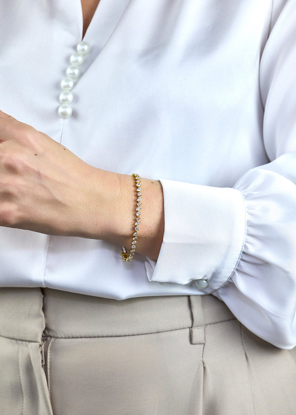 5.58 Carats Total Mixed-Cut Diamond Tennis Bracelet in Yellow Gold
