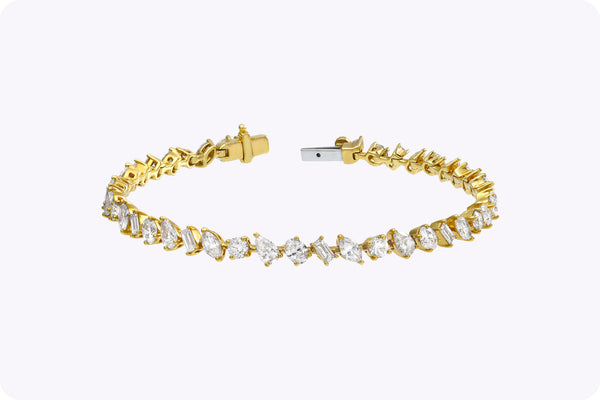 5.58 Carats Total Mixed-Cut Diamond Tennis Bracelet in Yellow Gold
