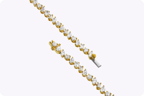 5.58 Carats Total Mixed-Cut Diamond Tennis Bracelet in Yellow Gold