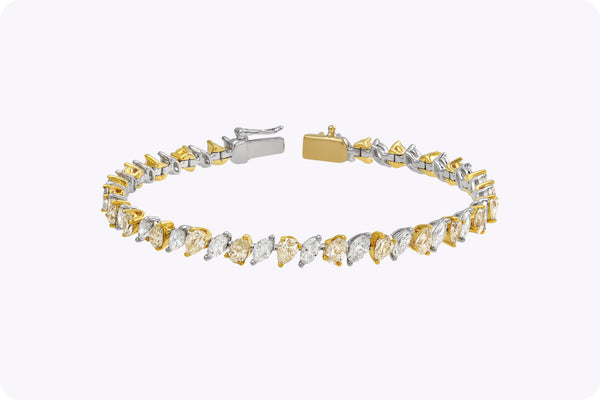 6.70 Carats Total Marquise & Pear Shaped Diamond Bracelet in Two-Tone Gold