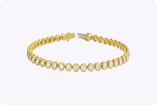 6.37 Carats Total Oval Cut Diamond Tennis Bracelet in Yellow Gold