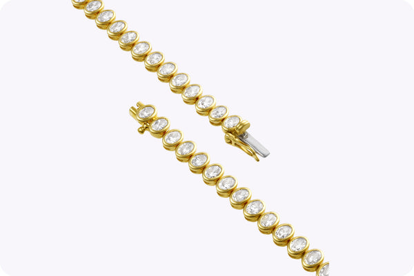 6.37 Carats Total Oval Cut Diamond Tennis Bracelet in Yellow Gold