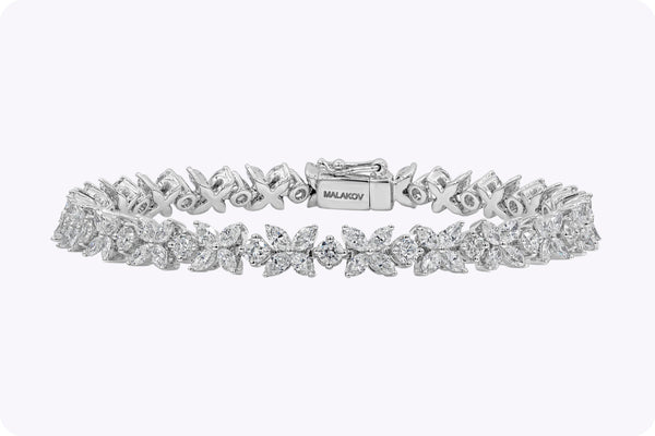 6.24 Carats Total Diamond Floral Motif Bracelet in White Gold