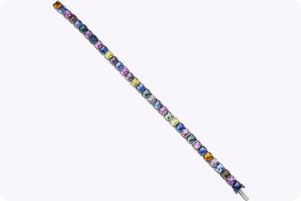 24.78 Carats Total Princess Cut Multicolored Sapphire Tennis Bracelet in Platinum