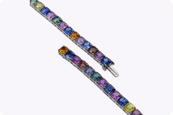 24.78 Carats Total Princess Cut Multicolored Sapphire Tennis Bracelet in Platinum