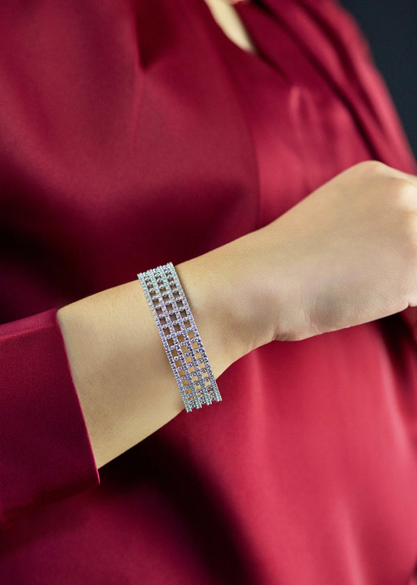 4.47 Carats Total Round Brilliant Cut Diamond Four-Row Fashion Bracelet in White Gold