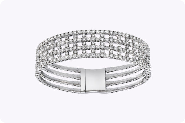4.47 Carats Total Round Brilliant Cut Diamond Four-Row Fashion Bracelet in White Gold