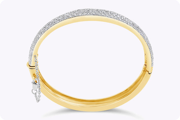 11.07 Carat Total Round Diamond Micro-Pave Bangle Bracelet in Yellow Gold