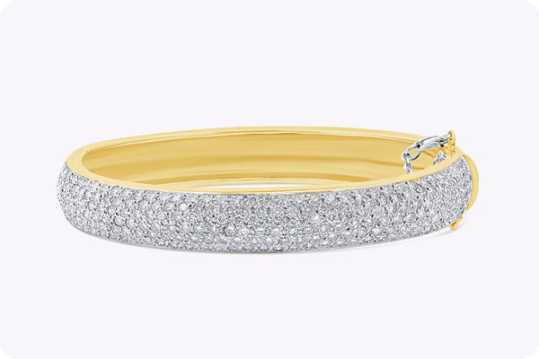 11.07 Carat Total Round Diamond Micro-Pave Bangle Bracelet in Yellow Gold