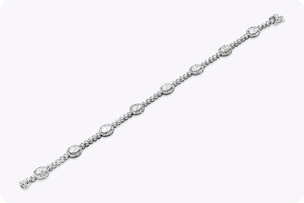 3.98 Carats Total Mixed Cut Diamond Halo Style Tennis Bracelet in White Gold