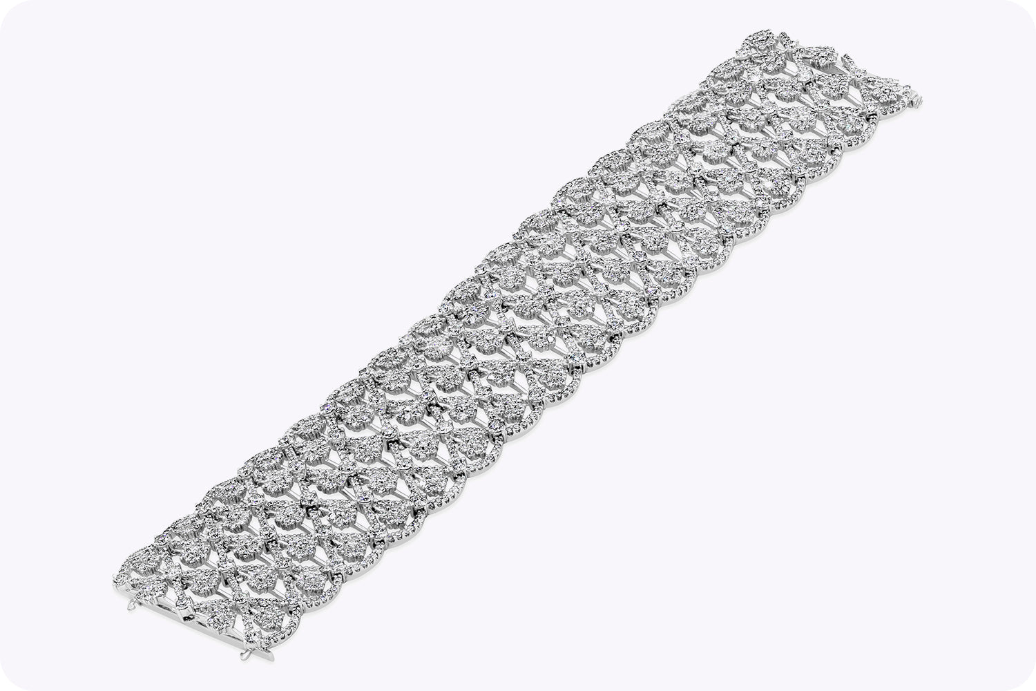 8.17 Carat Total Brilliant Round Diamond Cluster Wide Bracelet in White Gold