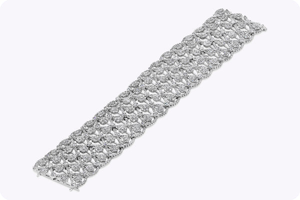 8.17 Carats Total Brilliant Round Diamond Cluster Wide Bracelet in White Gold