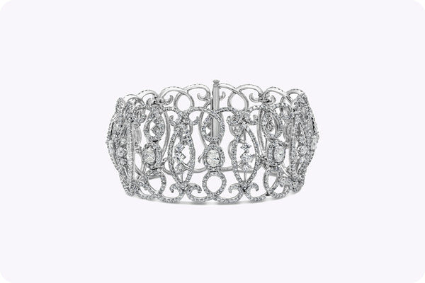 19.72 Carats Total Round and Oval-Cut Diamond Wide Fashion Bracelet in White Gold