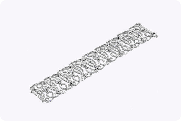 19.72 Carats Total Round and Oval-Cut Diamond Wide Fashion Bracelet in White Gold