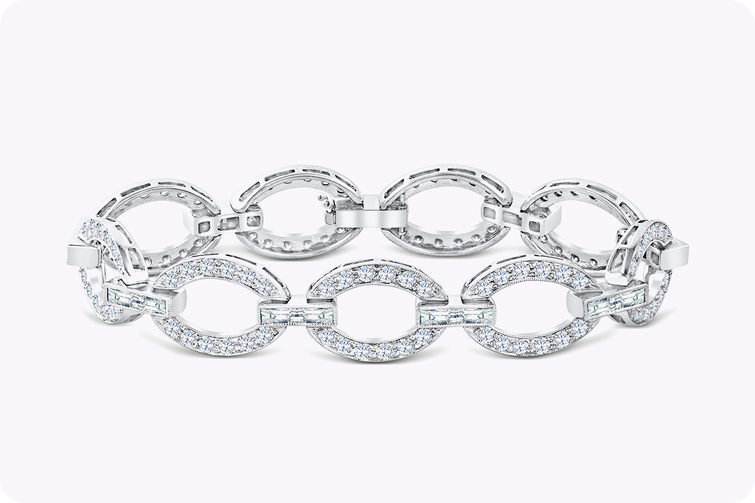 6.30 Carat Total Mixed Cut Diamond Encrusted Link Fashion Bracelet in White Gold