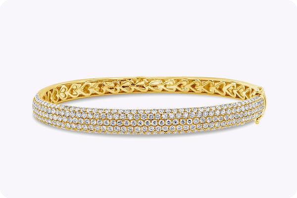 4.40 Carats Total Brilliant Round Shape Diamond Micro-Pave Bangle Bracelet in Yellow Gold