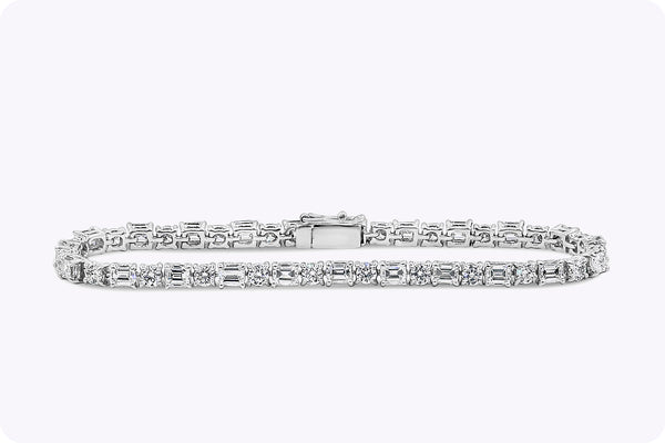 6.60 Carats Total Mixed Cut Alternating Diamond Tennis Bracelet in Platinum