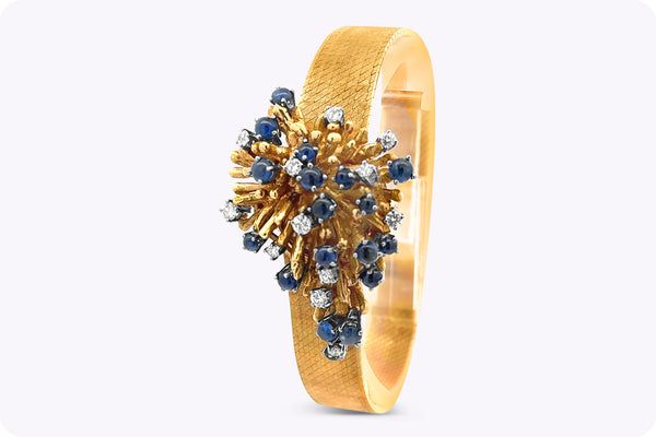 Movado 3.55 Carats Total Mixed-Cut Sapphire & Diamond Antique Watch Bracelet in Yellow Gold