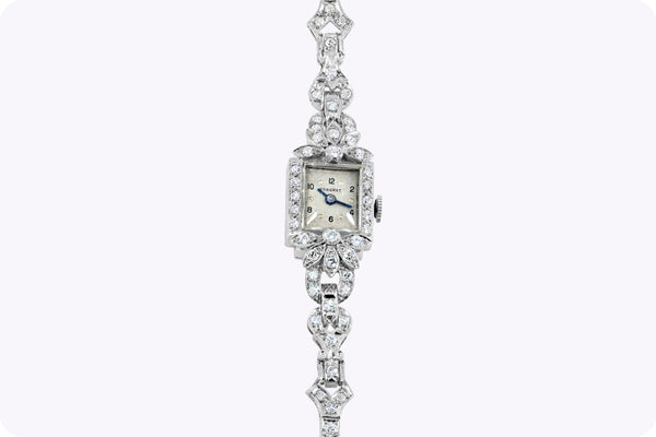 Coronet 2.04 Carats Mixed-Cut Diamonds Vintage 1940s Ladies Watch in Platinum