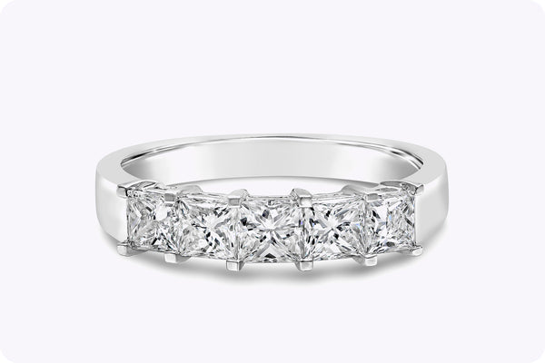 1.26 Carat Total Princess Cut Diamond Five-Stone Wedding Band Ring in White Gold