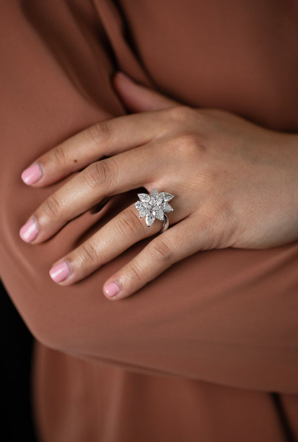 4.66 Carats Total Mixed Cut Diamond Cluster Fashion Ring in White Gold