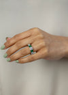 2.15 Carats Alternating Old European and Green Emerald Five Stone Wedding Band in Platinum