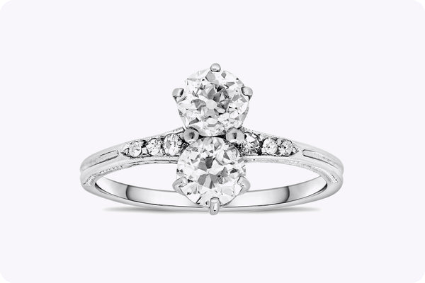 1.02 Carats Total Double Old European Cut Antique Engagement Ring in Platinum