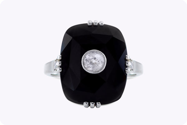 0.25 Carat Total Old European Art Deco Onyx Fashion Ring in White Gold