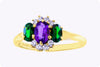 0.45 Carats Amethyst and Tourmaline Three Stone Wedding Band in Yellow Gold