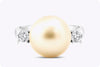 12 mm Golden South Sea Pearl & Diamond Cocktail Ring in White Gold