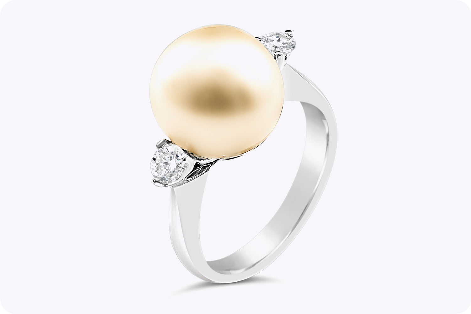 12 mm Golden South Sea Pearl & Diamond Cocktail Ring in White Gold