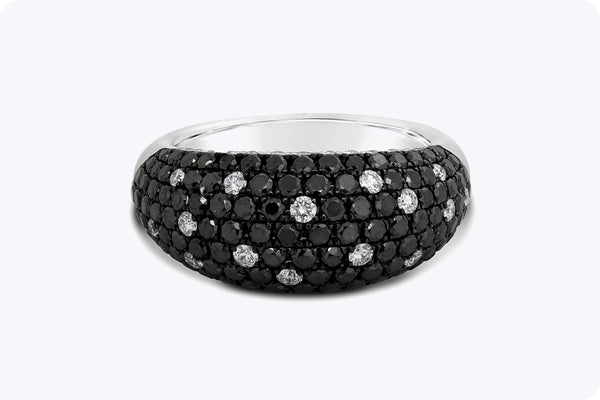 2.35 Carats Total Round Black & White Diamond Dome Fashion Ring in White Gold