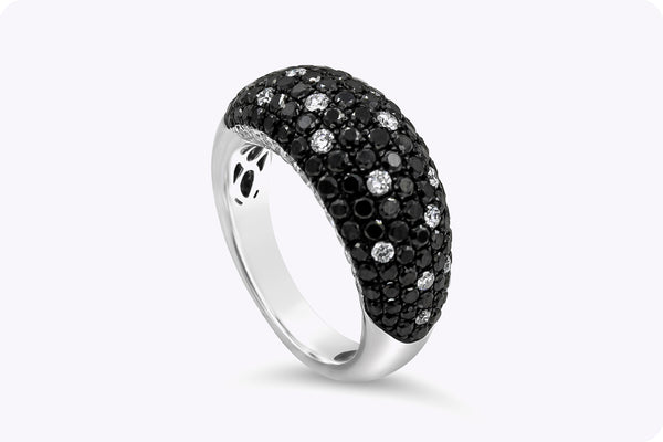 2.35 Carats Total Round Black & White Diamond Dome Fashion Ring in White Gold