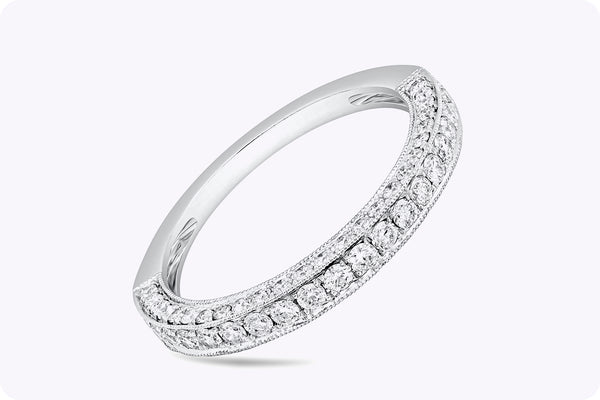 0.74 Carat Total Round Diamond Wedding Band Ring in White Gold