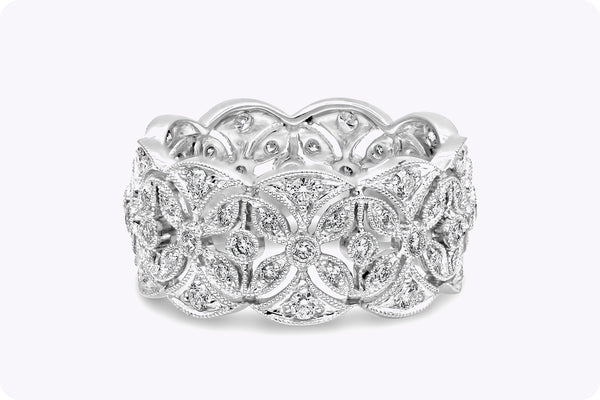 0.80 Carats Total Brilliant Round Diamond Vintage Style Wedding Band in White Gold