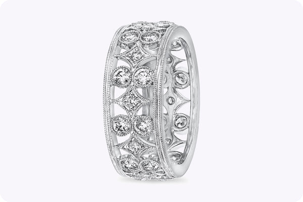 1.18 Carats Total Brilliant Round Cut Diamond Open-Work Wedding Band in White Gold