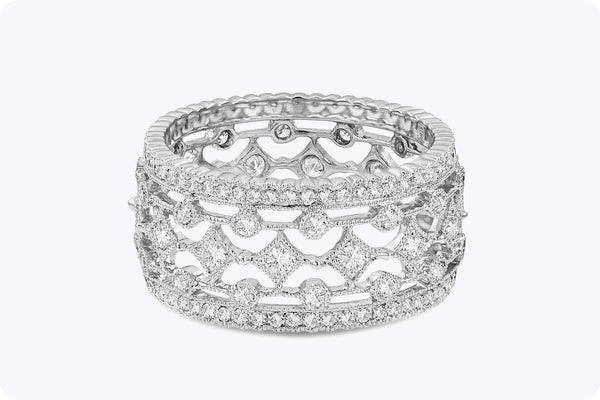 1.04 Carats Total Round Diamond Wide Wedding Band in White Gold