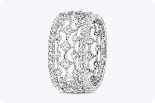 1.04 Carats Total Round Diamond Wide Wedding Band in White Gold