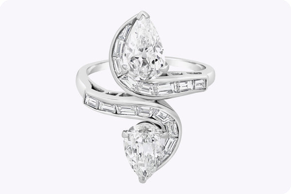 GIA Certified Antique 2.48 Carats Total Double Pear Shape Diamond Cocktail Ring in Platinum