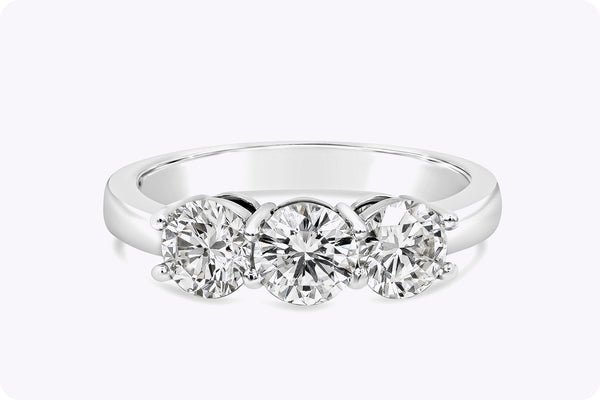 1.63 Carats Total Brilliant Round Cut Diamond Three-Stone Wedding Band in Platinum