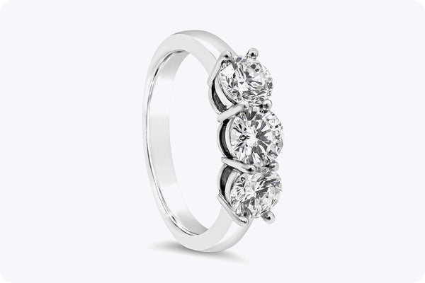 1.63 Carats Total Brilliant Round Cut Diamond Three-Stone Wedding Band in Platinum