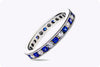 1.12 Carats Total Round Cut Alternating Blue Sapphire and Diamond Eternity Wedding Band Ring in White Gold