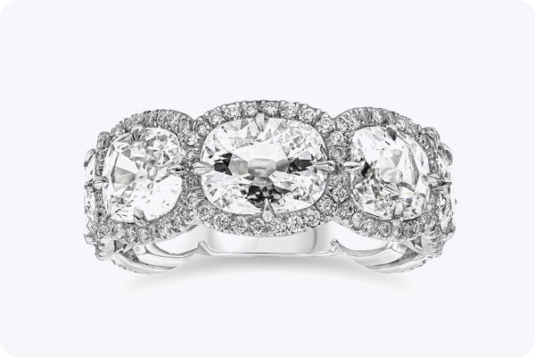 5.96 Carats Total Cushion Cut Diamond Halo Seven-Stone Wedding Band in Platinum