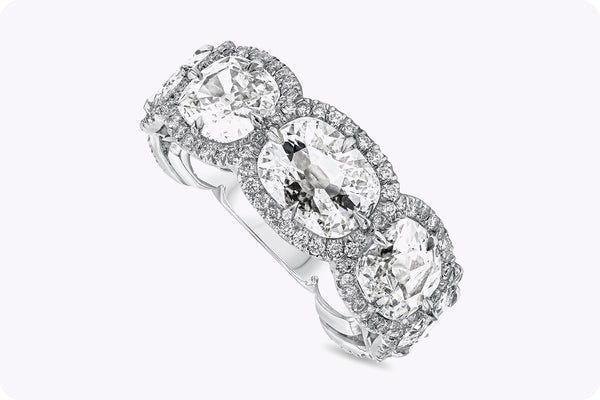 5.96 Carats Total Cushion Cut Diamond Halo Seven-Stone Wedding Band in Platinum