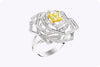 GIA Certified 0.81 Carat Radiant Cut Fancy Intense Yellow and Diamonds Flower Fashion Ring in White Gold