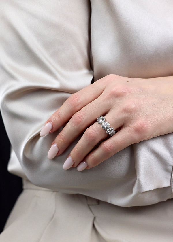 1.66 Carats Total Round Pink Sapphire and Diamond Five-Stone Wedding Band in Platinum