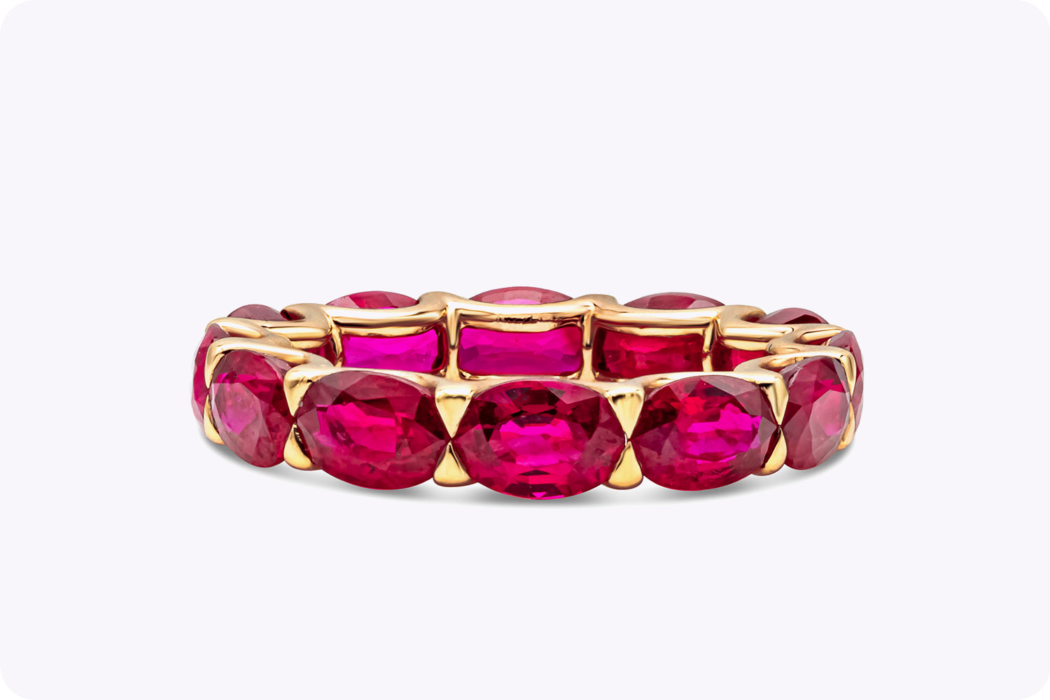 7.43 Carats Total Oval Cut Ruby East-West Eternity Wedding Band in Rose Gold